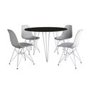 Ver imagem 2 de Mesa de Jantar Redonda 90cm Preta Clips 3 Pés com 4 Cadeiras Eames Eiffel Brancas Ferro Branco