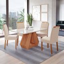 Ver imagem 1 de Sala de Jantar 4 Lugares Tampo de Vidro 130 cm Vittória Cadeiras Madeira Maciça Cinamomo/Nude - Pano