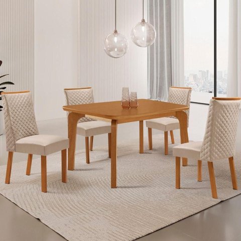 Mesa de Jantar Liz 4 Lugares Retangular MDF Laminado 120cm Creme Moderna