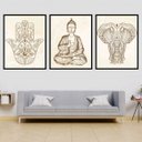 Ver imagem 1 de Kit 3 Quadros Buda Zen, Hamsa, Elefante 45x34cm - com vidro:Madeira preta
