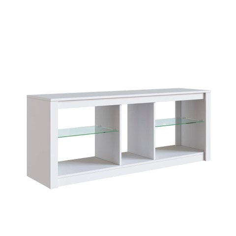 Rack para Tv Branco Gamer 55 Polegadas 2 Prateleiras Vidro Led Rgb Cor:branco