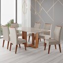 Ver imagem 1 de Conjunto Sala de Jantar Mesa 160x79,2cm Tampo com Vidro 6 Cadeiras Riviera Yescasa Bege/Mel/Off Whit