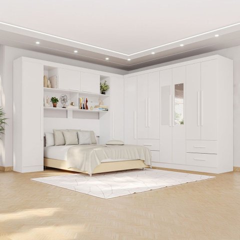 Guarda-roupa Casal Modulado Andorra 11 Portas 4 Gavetas com Espelho Branco - Pnr Móveis