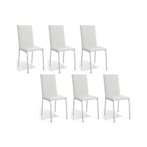 Cadeiras de Cozinha Amsterdã C091 Kit 6 Un Cromada - Assento Branco 106 - Kappesberg