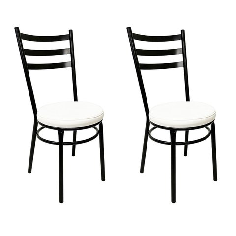 Kit 2 Cadeiras de Cozinha Redonda com Reforço Preta Assento Grosso Branco