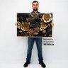 Quadro Decorativo Floral Luxo Flores Preto e Dourado em Moldura Caixa Tacolado Moldura Caixa 3cm Bra - 2