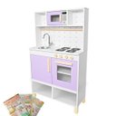 Ver imagem 1 de Cozinha Infantil com Pia, Fogão, Micro-Ondas e Módulo Crescer Kit Livro Educativo em Madeira - Lilás