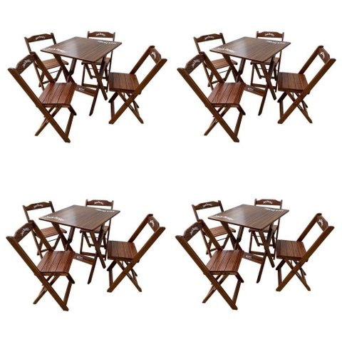 Kit 4 Conjuntos Mesa Dobrável Madeira 70x70 com 4 Cadeiras Personalizada Jack Imbuia - Tarimatã