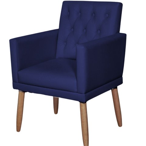Poltrona Decorativa Tecido Corano para Sala de Espera Comercial Base Fixa Pés em Madeira Natural