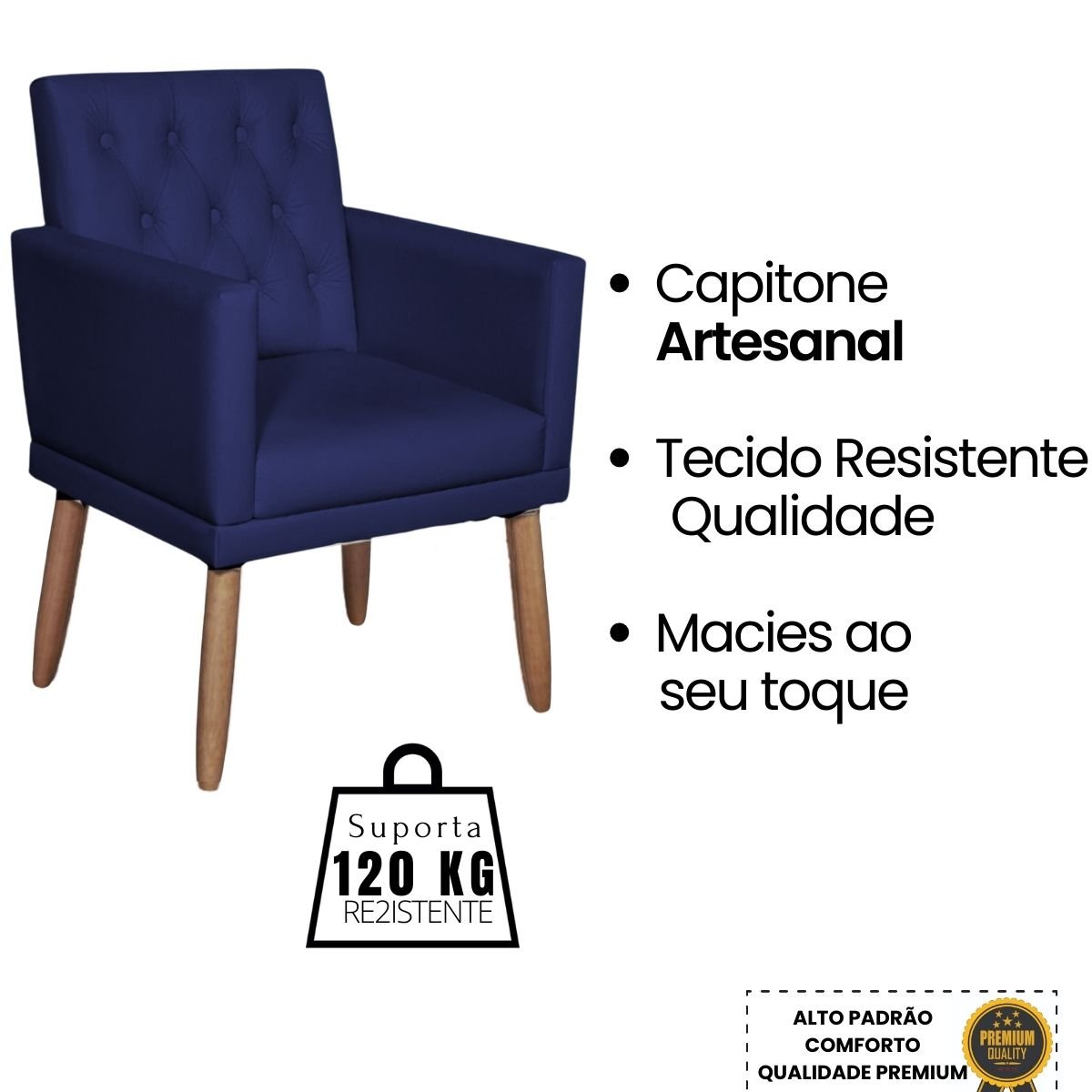 Poltrona Decorativa Capitone Corino para Recepção - Moblan Decor:azul - 6