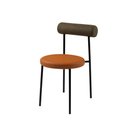 Ver imagem 1 de Cadeira Lana Base Aço Preto Assento Couríssimo Vegano Caramelo Encosto Tricô Verde - Ooca Móveis