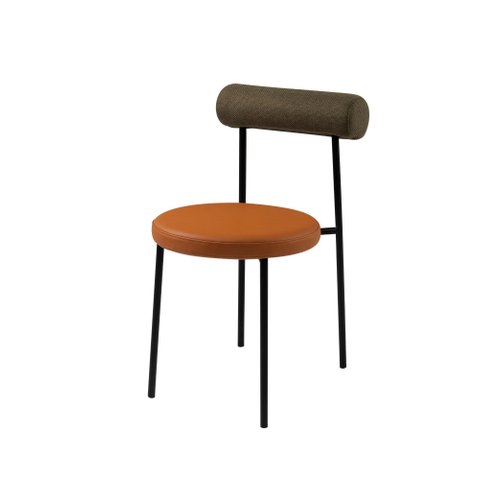 Cadeira Lana Base Aço Preto Assento Couríssimo Vegano Caramelo Encosto Tricô Verde - Ooca Móveis