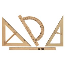 Kit Geométrico do Professor Mdf Com Régua 60 cm 1 Esquadro 30/60 Graus 1 Esquadro 45 Graus e 1 Trans - 7