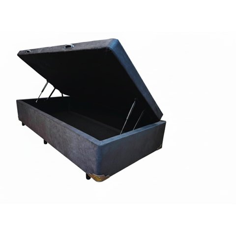 Box Baú Solteirão Blindado na Chapa de Madeira - Suede Cinza (96x203x42)