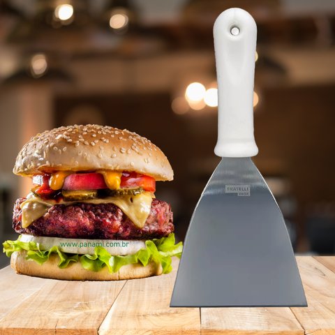 Espatula Reta Inox Premium Fratelli Chapeiro Lanche Hamburguer Grelhar Lanchonete Multiuso Pizza Coz