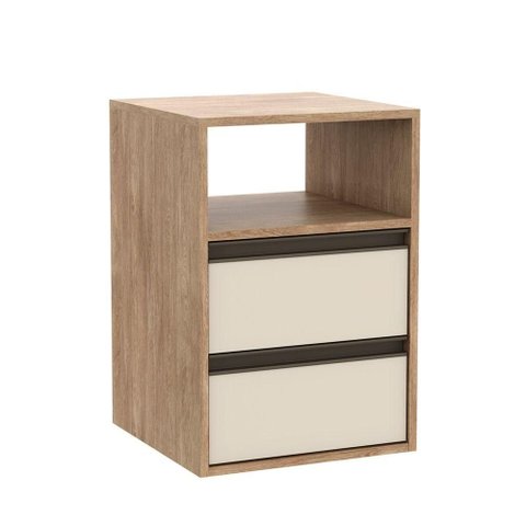 Mesa de Cabeceira Select 2 Gavetas MDF Off White e Carvalho Belmax