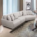 Ver imagem 2 de Sofá Sala de Estar Bipartido Design Moderno 310cm com Almofadas Pés de Ferro Rossi Linho Bege G93 - 