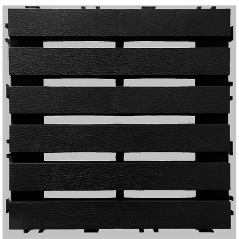 Kit 12 Deck Modular Plástico Textura Madeira 30x30x2,5cm - Preto:preto