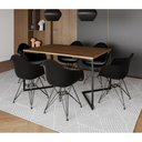 Ver imagem 1 de Mesa Jantar Industrial Retangular Amêndoa 137X90Cm Base V C/6 Poltronas Pretas Ferro Cor: Amendoa