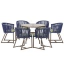 Ver imagem 1 de Mesa com 6 Cadeiras de Jantar Roma 120cm e Noronha em Alumínio Marrom Corda Náutica Estofado 5 Trama