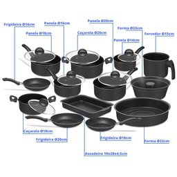 Jogo de Panelas 13 Peças Preto Antiaderente Tampa de Vidro - 2