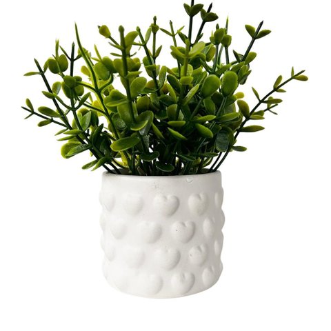 Vaso Branco de Cerâmica com Estampa Coração em Alto Relevo