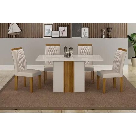 Mesa Doha 1,20 Off/decor Tampo Off C/vidro 4 Cadeiras Doha