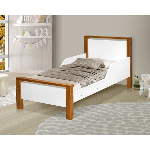 Mini Cama Infantil Montessoriana Branca e Mel com Colchão