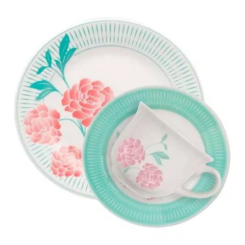 Kit Jogo Café Lanche Oxford Donna Bloom 12 Peças Cerâmica