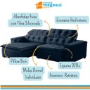 Ver imagem 4 de Sofá Retrátil Reclinável 6 Lugares 290cm com Pillow Veludo Alasca Azul Megasul