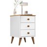Mesa de Cabeceira 3 Gavetas Mdf Retro Pés em Madeira Agata:branco Nature - 1