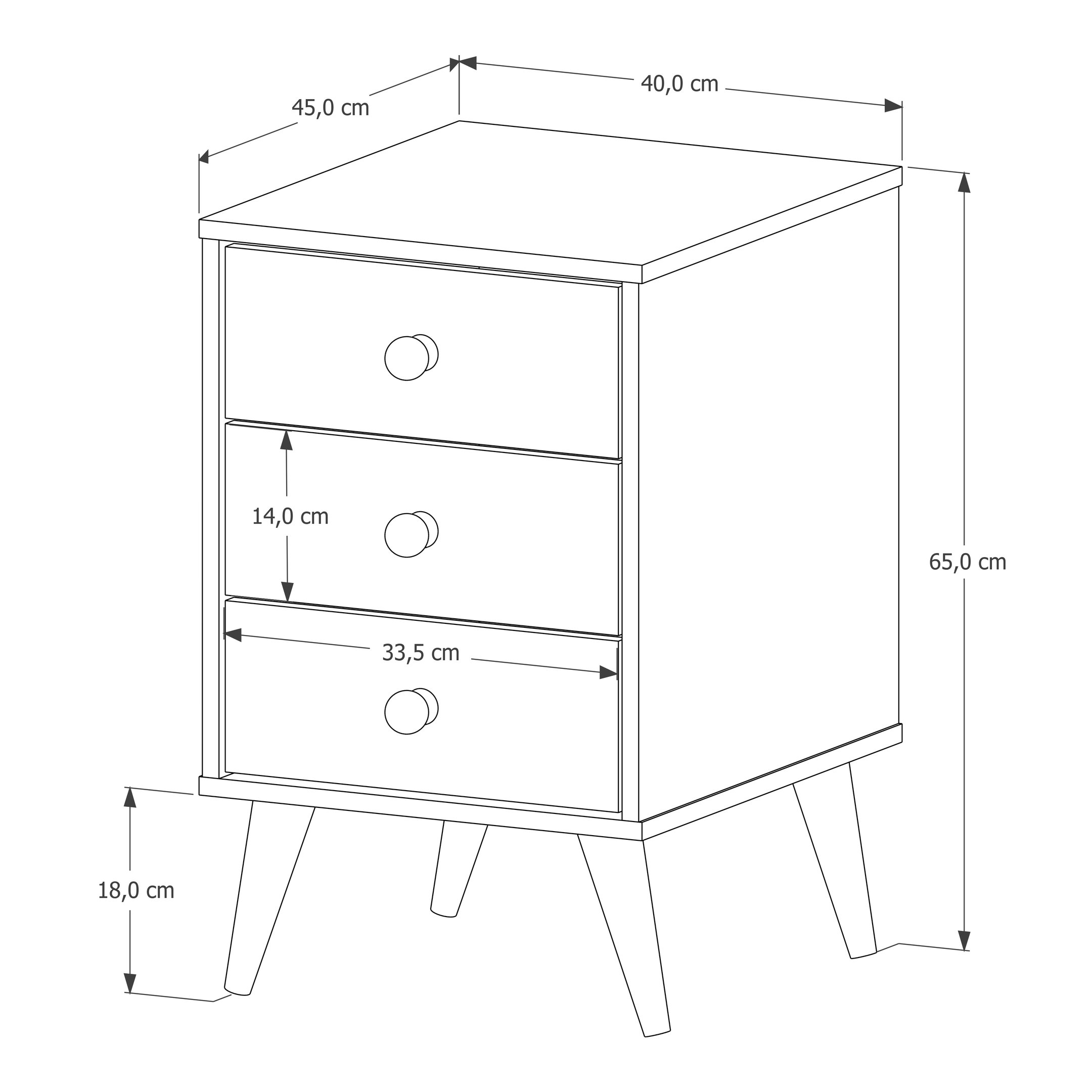 Mesa de Cabeceira 3 Gavetas Mdf Retro Pés em Madeira Agata:branco Nature - 2