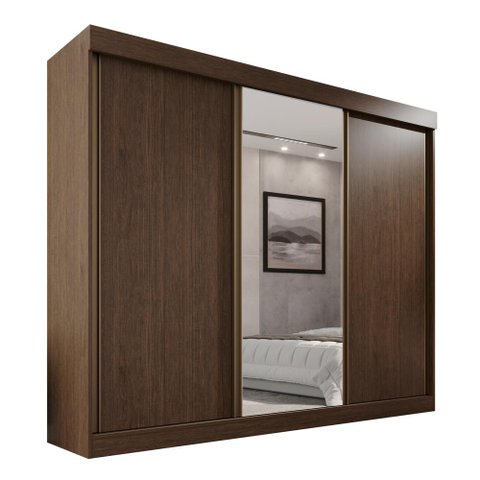 Guarda Roupa Casal 100% Mdf 3 Portas de Correr 6 Gavetas com Espelho Central Fênix - Mais Móveis