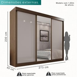 Guarda Roupa Casal 100% Mdf 3 Portas de Correr 6 Gavetas com Espelho Central Fênix - Mais Móveis - 7
