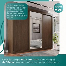 Guarda Roupa Casal 100% Mdf 3 Portas de Correr 6 Gavetas com Espelho Central Fênix - Mais Móveis - 10