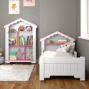Ver imagem 2 de Quarto Infantil Mini Cama Casinha e Estante Casinha - Ofertamo - Branco/Rosa