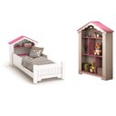 Ver imagem 1 de Quarto Infantil Mini Cama Casinha e Estante Casinha - Ofertamo - Branco/Rosa