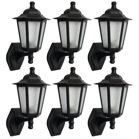 Kit 6 Arandelas Coloniais de Parede Luminária Externa Grega Preta Jardim Fachada