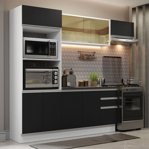 Armário de Cozinha Completa 100% MDF 250cm Branco/Preto Acordes Madesa 04