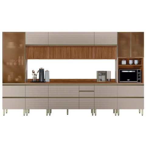 Cozinha Modulada Proença 8 Peças com Paneleiro 1 Forno e Balcão 120cm Nogueira Touch/nude Prime