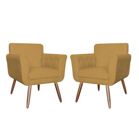 Kit com 2 Poltronas Cadeiras Isabella Estofadas Veludo Mostarda - Incasa Decor