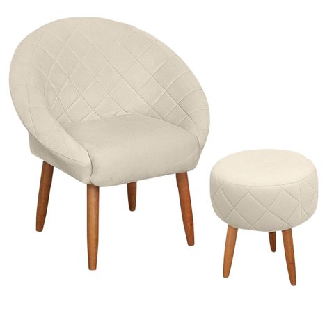 Poltrona com Puff Ibiza Decorativa para Sala de Estar Resistente - Moblan Decor:Bege