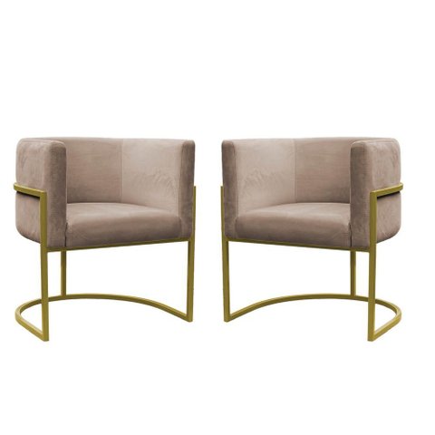 Kit 2 Poltrona Reforçadas Decorativa Sala de Estar Carla Base Ferro Dourada Suede Capuccino