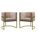 Ver imagem 1 de Kit 2 Poltrona Reforçadas Decorativa Sala de Estar Carla Base Ferro Dourada Suede Capuccino