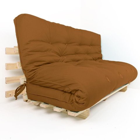 Sofa Cama Futon Oriental King Caramelo Madeira Maciça Pinus Natural sem Pintura