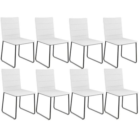Kit 08 Cadeiras Decorativa Estofada para Sala de Jantar Preto Maya L02 Facto Branco - Lyam Decor
