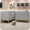Ver imagem 2 de Quarto de Bebê Berço Mini Cama + Cômoda 6 Gavetas Classic Cinza Madeira