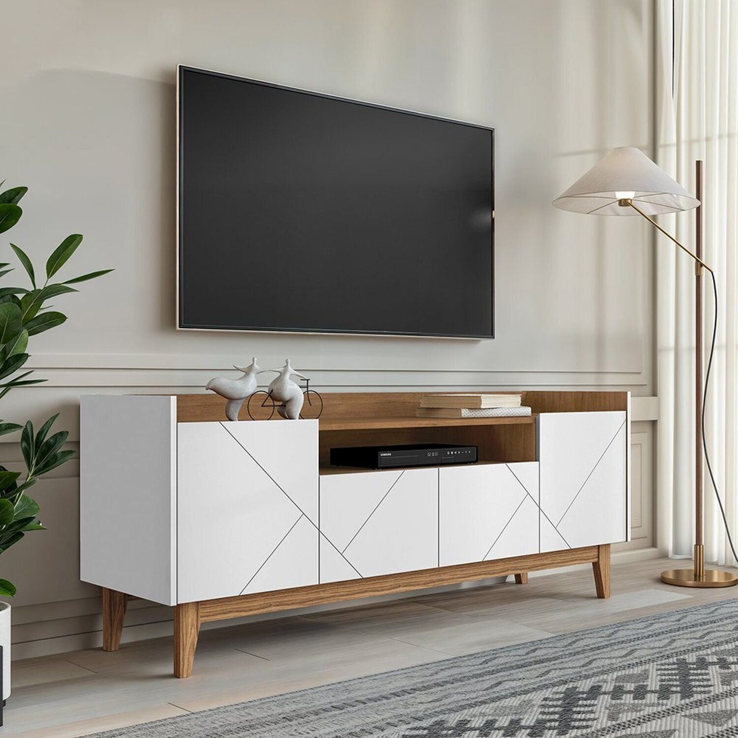 Rack para TV até 65 Polegadas MDF 180cm Pés em Madeira Maciça 4 Portas ...