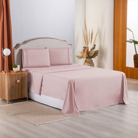 Jogo de Lençol 3 Pçs Casal King Daily Simples Micropercal 300 Fios com Elástico: Rosa