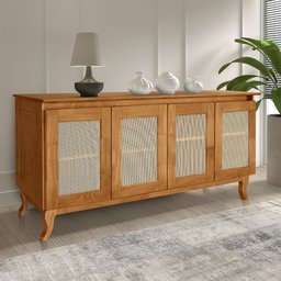 Buffet Aparador Madeira Vintage Luxo Tela 4p Deltan Imbuia - Atraente Móveis - 1
